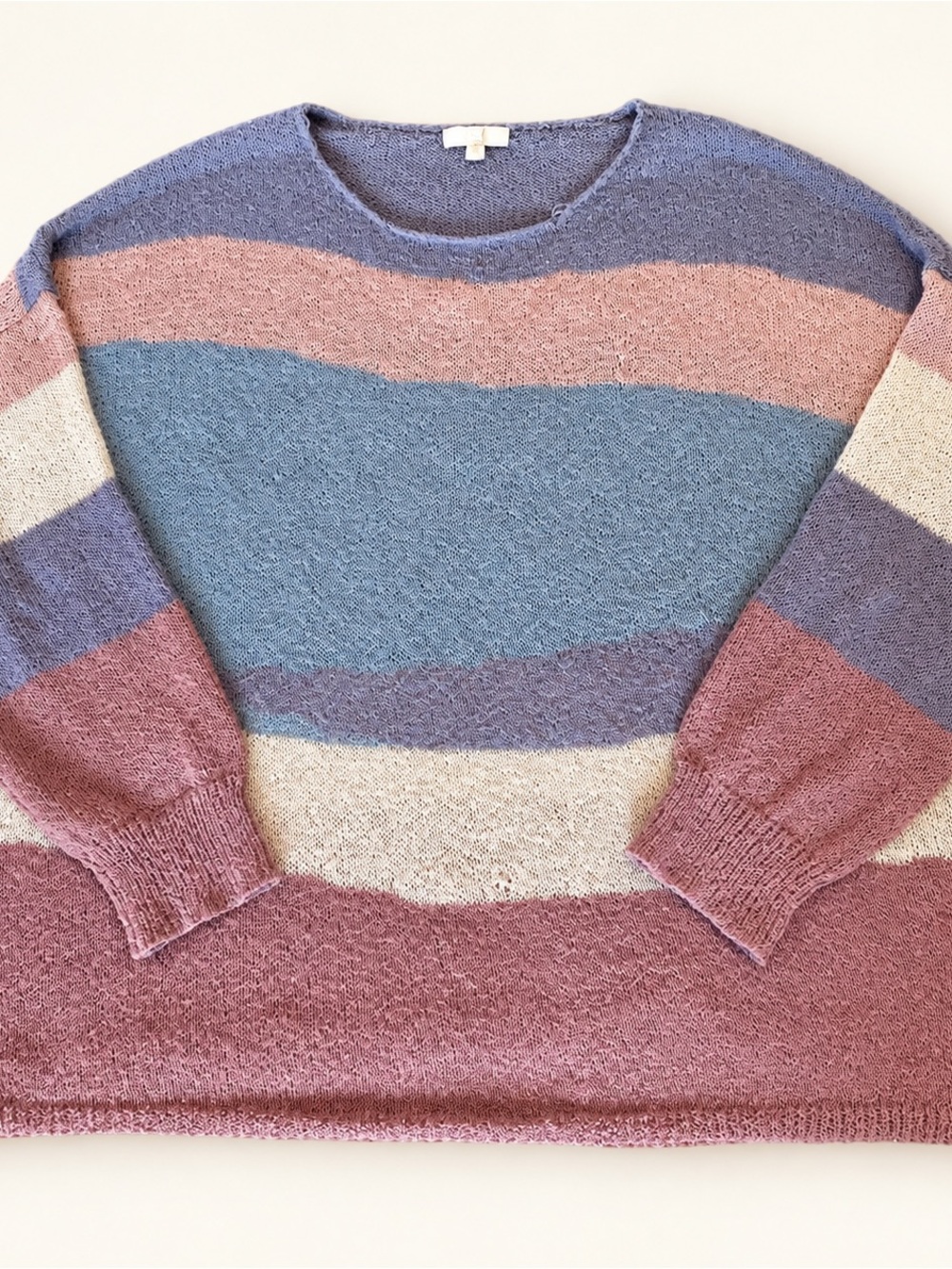 Easel Pastel Striped Open Knit Sweater Medium Relaxed Pullover